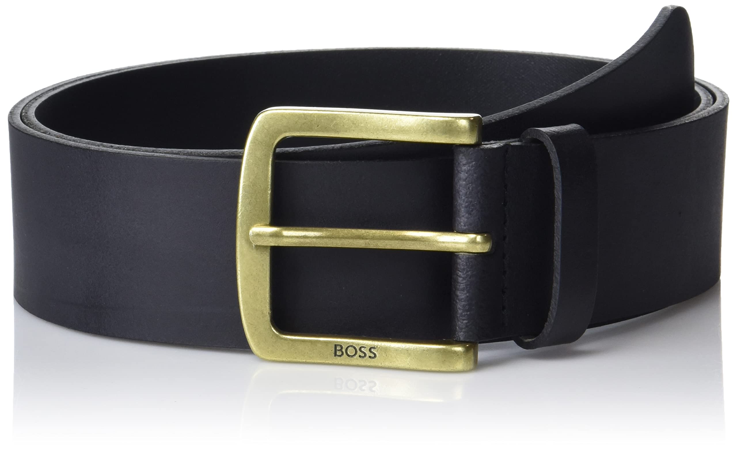 HUGOMen's Engraved Logo Buckle Leather Belt