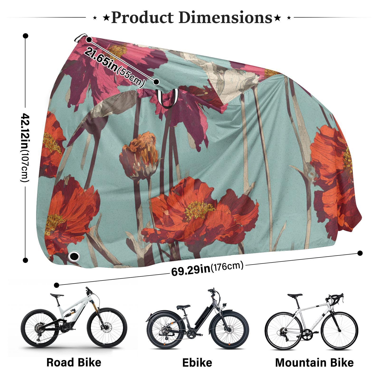 Housse de vélo d'extérieur imperméable avec trous de verrouillage pour intérieur et extérieur - Motif fleurs colorées - Convient à la plupart des vélos para bicicletas