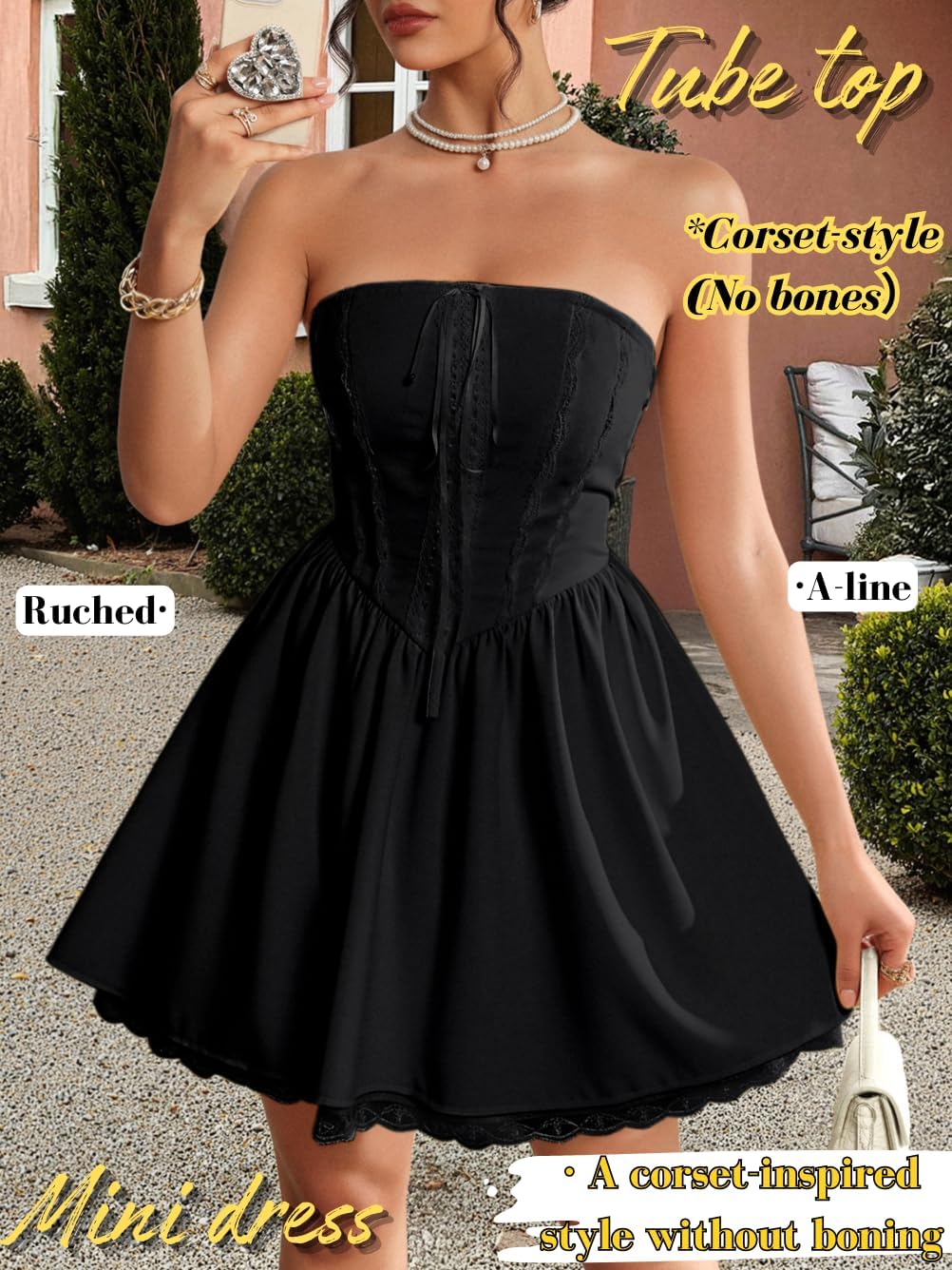Women's Mini Corset Dress, Strapless Lace-Up A-Line Cute Sundress for Birthday Party - Image 4
