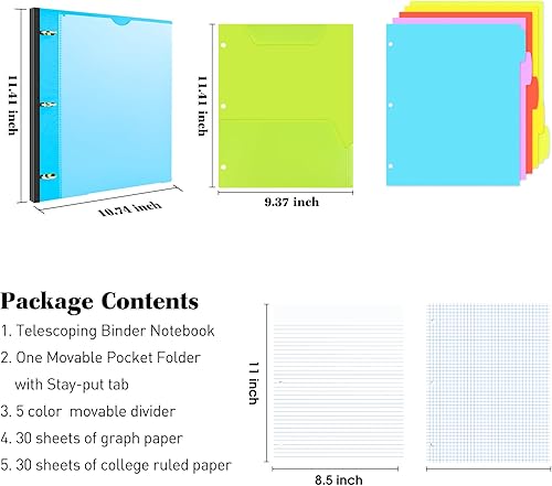 Miniatura 2 de INFUN Cuaderno telescópico todo en uno, carpeta recargable de 3 anillas, color azul