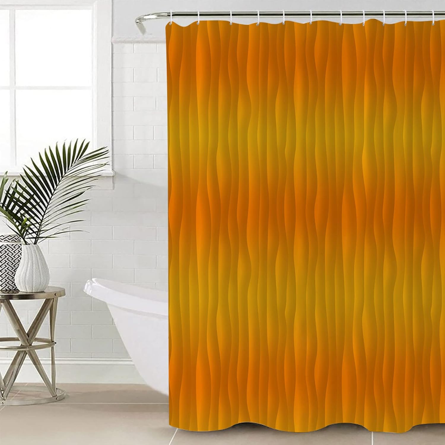 Gradient Shower Curtain for Bathroom 54" x 78", Streamline Orange Yellow Abstract Line Shower Curtain with Hooks Polyester Waterproof Home Bathtub Decor