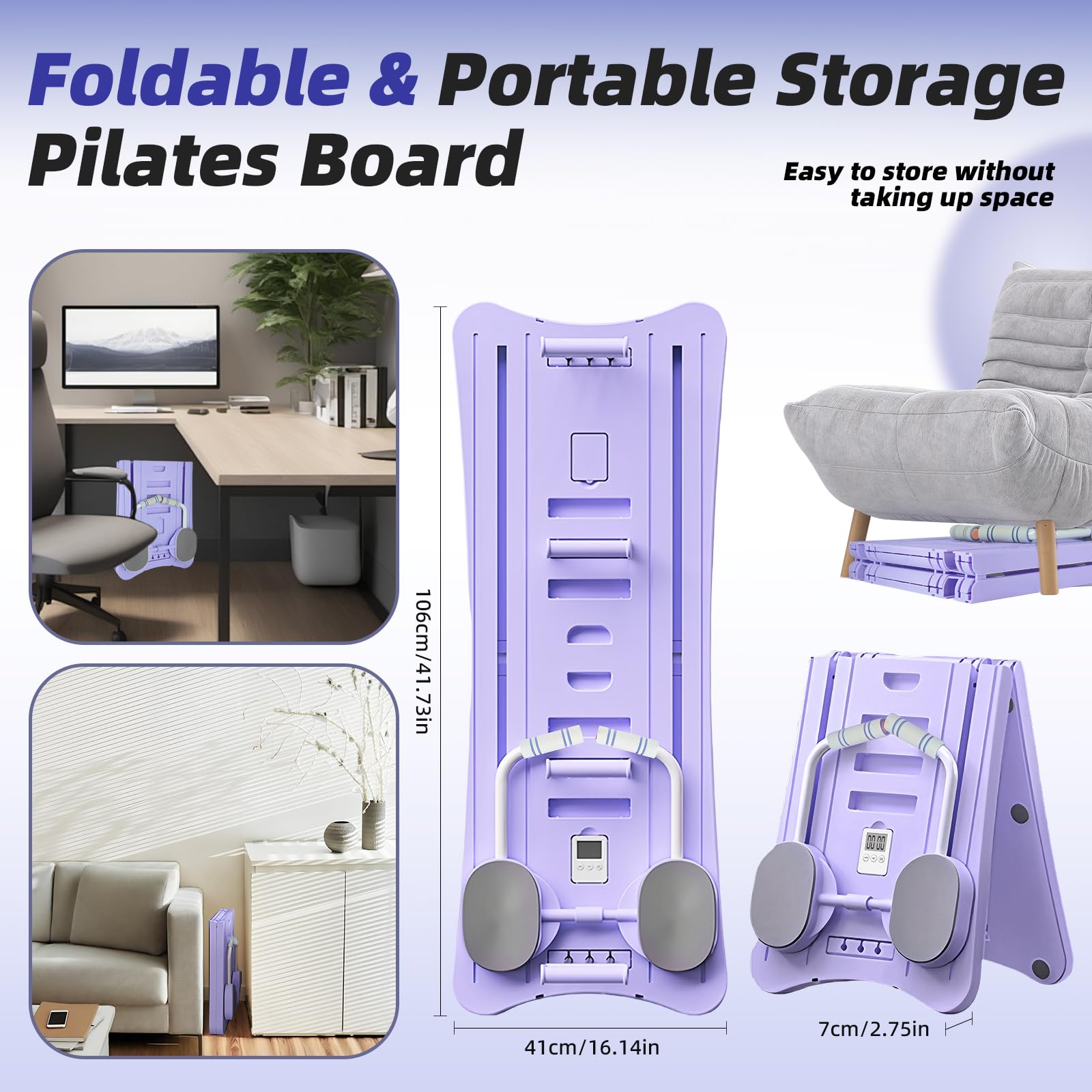 Pilates Reformer, Pilates Board Pliable, Planche Pilate Multifonctionnelle avec Rouleau Abdominal Rebond Automatique, Pompes et Corde de Tension, Kit Pilates Maison