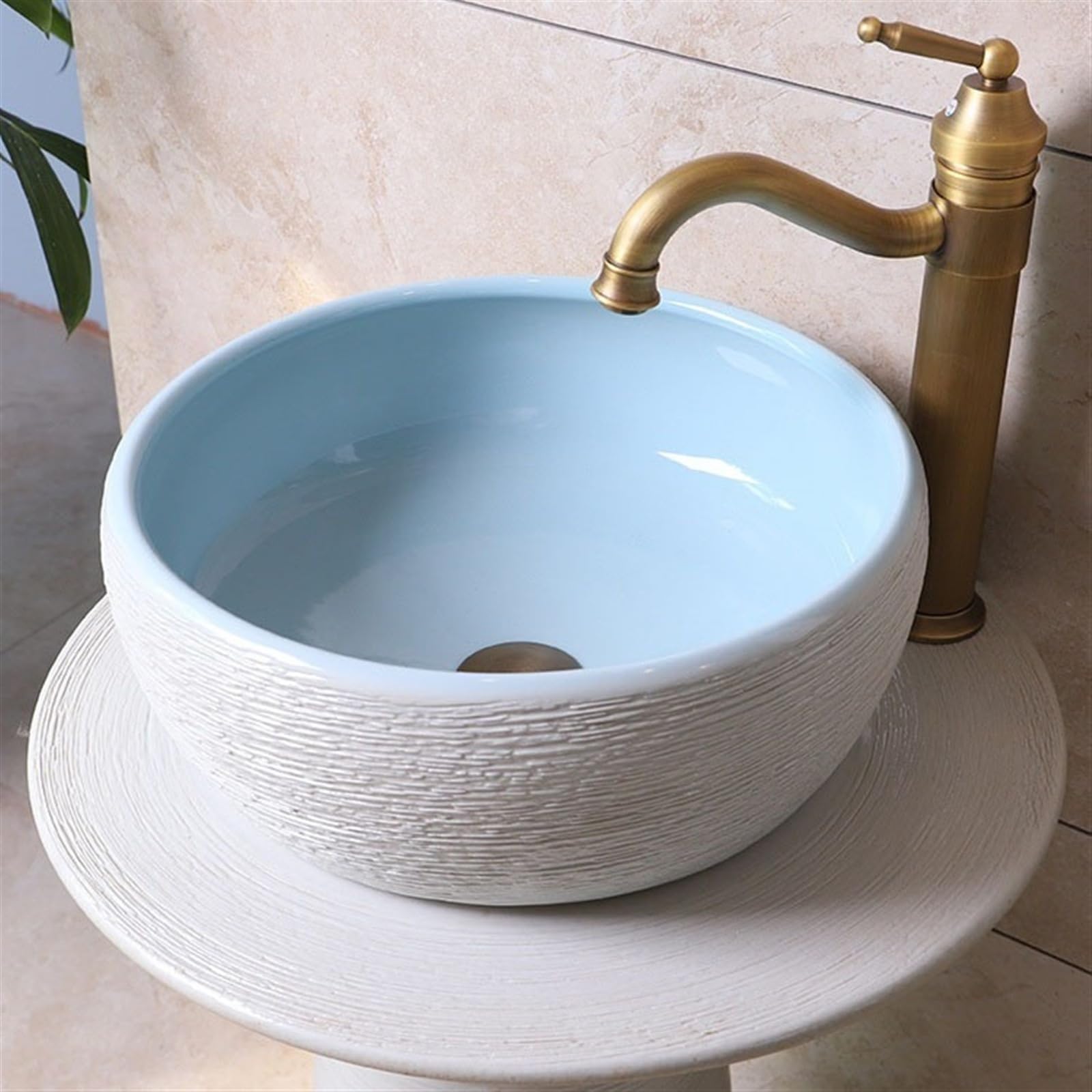 Lavabo su Colonna da Bagno in Ceramica con Rubinetto, Set di Scarico e Specchio - Piedistallo per Interni ed Esterni