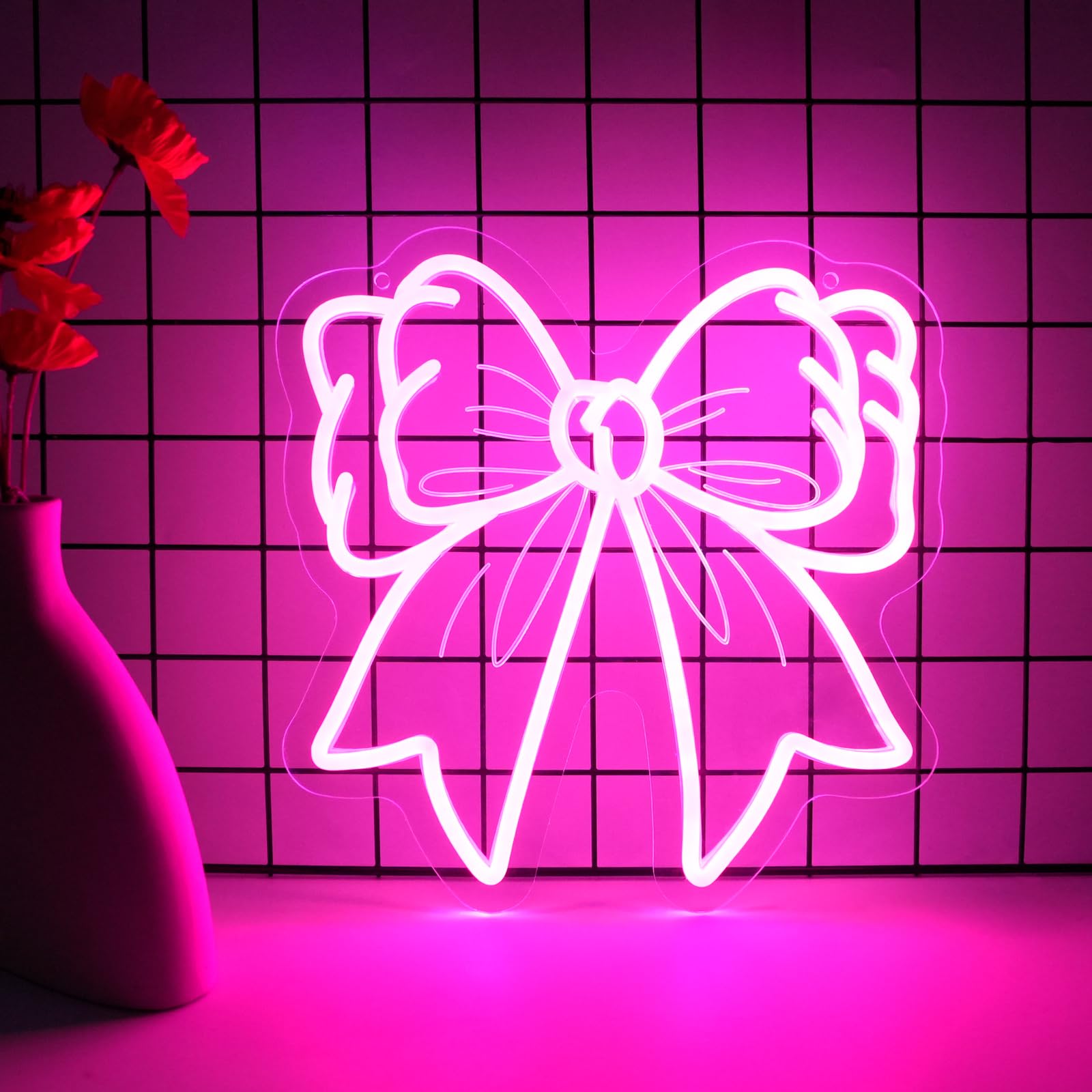 InnovTools Neon Signs, Neon Sign for Wall Decor, Lamp Gifts for Party, Bar, Wall Art and Game Room Decor, Wedding Birthday Party LED Lights(Pink Bow)