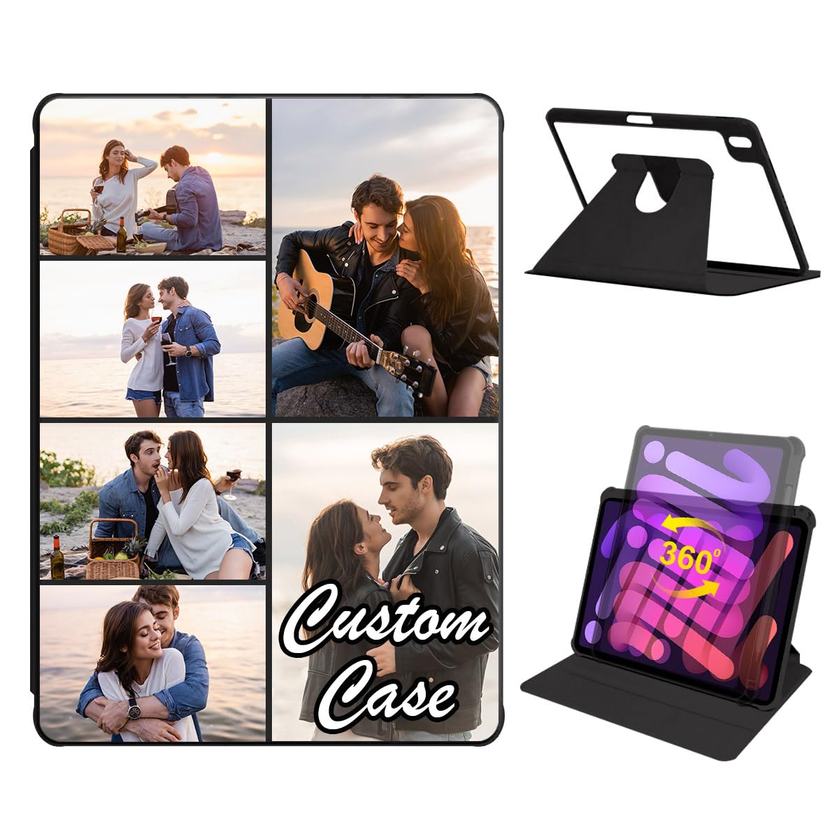 Custom Case for iPad mini 7 (A17 Pro) 2024/iPad Mini 6 2021 8.3 Inch Personalized Collage Photo Picture Pencil Holder 360 Degree Rotating Stand
