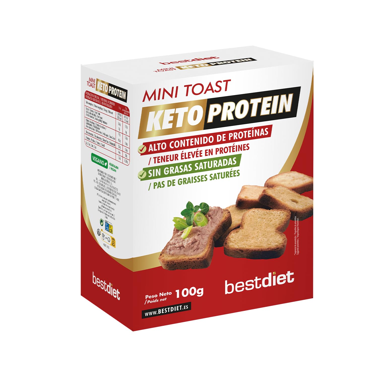 Bestdiet Keto Protein Mini Toast Haute teneur en protéines Pack 3 x 100 g
