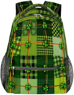 Shamrock Mochila escolar para o dia de São Patrício para meninas, estudantes, resistente à água, trevo folha da sorte mochila escolar de viagem para mulheres/homens, Multi, Medium