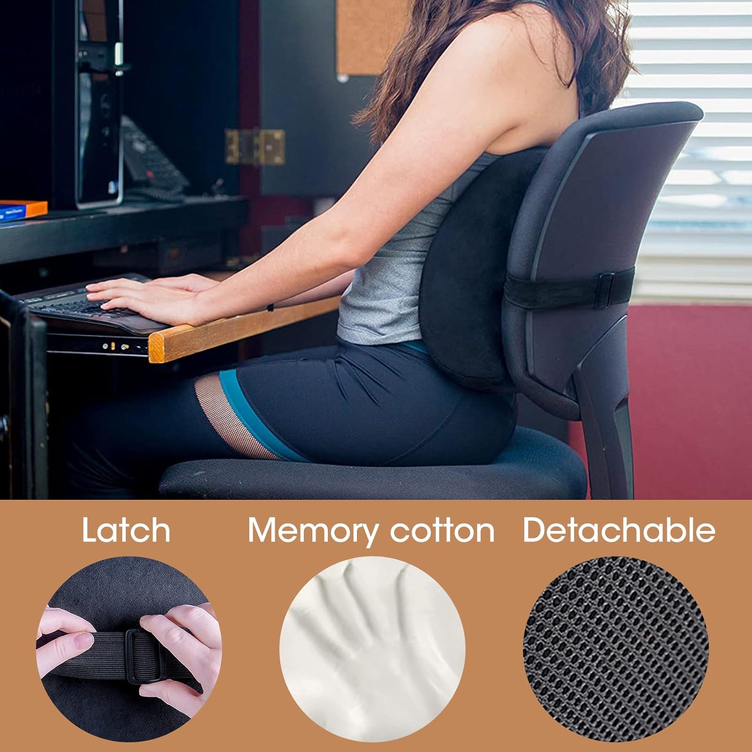 MEKBOK Memory Foam Lumbar Support Pillow Back Cushion Designed for Lower Back Pain Relief by - Provides Maximum Back Support for Car, Home/Computer/Office Chair, Recliner - Adjustable Strap