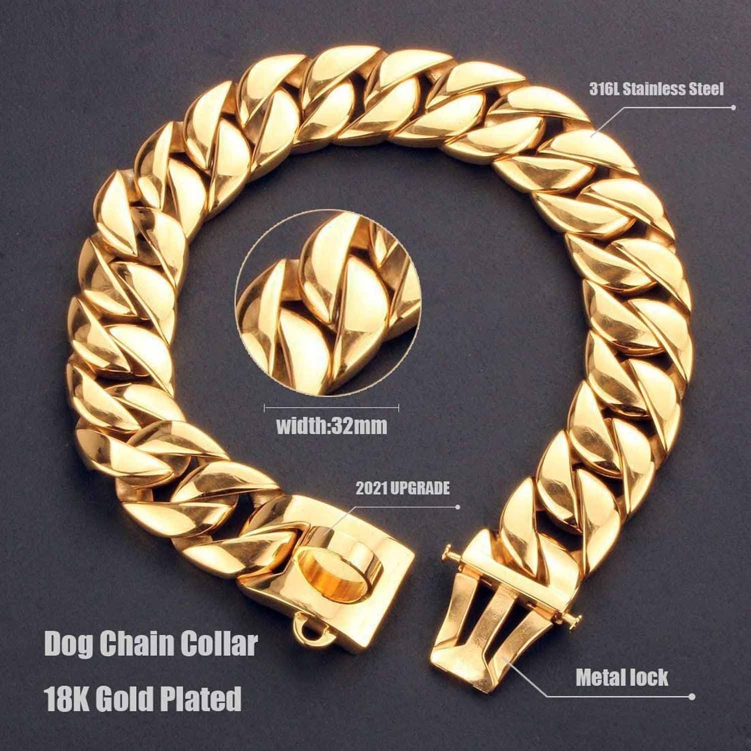 Collar de cadena for perros grandes, cadena cubana for perros con cierre de seguridad, 32 mm de ancho, resistente, resistente a la masticación, for perros medianos y grandes, pastor alemán p