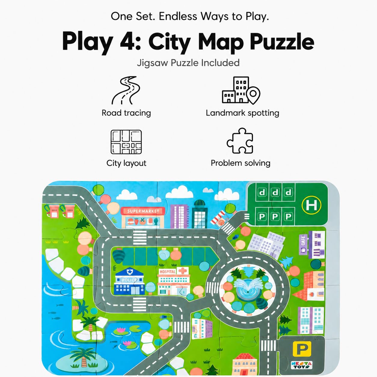 Nesta Toys 115-Piece Wooden City Building Blocks Set | Alphabet A-Z + Numbers 0-9 + 8 City Landmarks | Builds Spatial Reasoning, Fine Motor Skills & Creativity | Non-Toxic | Gift for Ages 3-8 Years 4