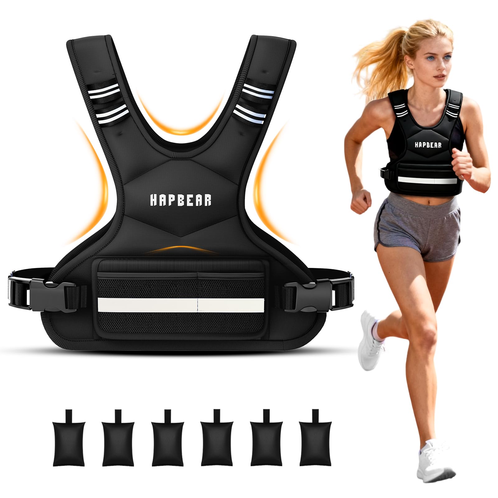 HAPBEAR Verstellbare Gewichtsweste Für Herren & Frauen – Weighted Vest 1,8–14,5 KG Mit 6 Eisensand-Gewichten, Große Tasche mit Kettlebell-Fach – Ideal Für Fitness, Krafttraining, Laufen & Abnehmen-01