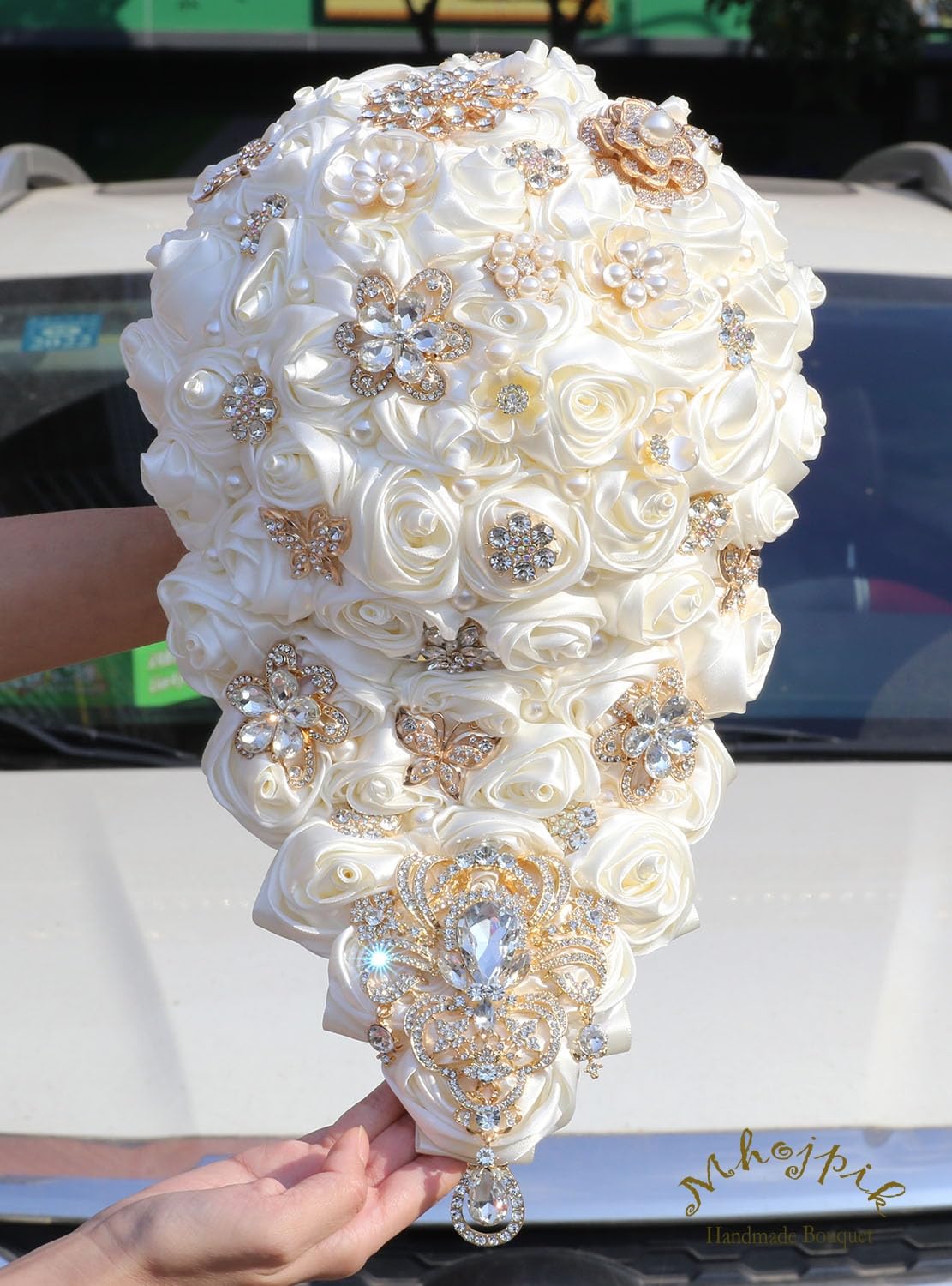 Mazzo di fiori artificiali per sposa e damigella d'onore (avorio, 43,9 x 22,1 cm)