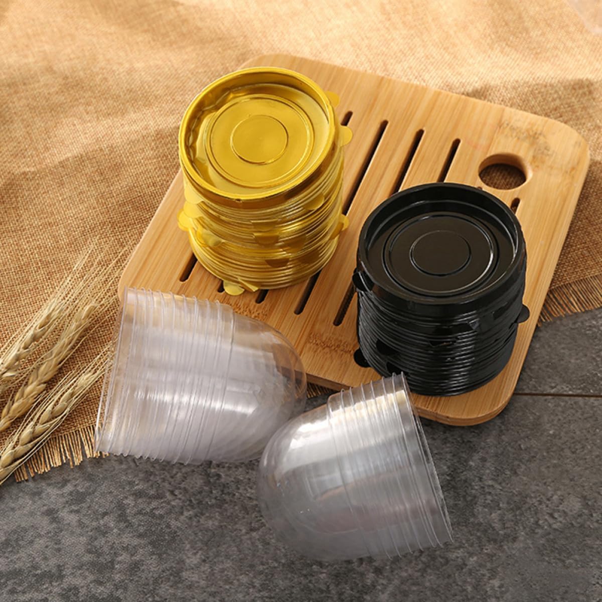 50pcs round Dome Dessert Boxes for Mooncakes and Egg Yolk Puff Packaging, Single Plastic Cupcake Containers with Lid, Suitable for Baking and Party Use