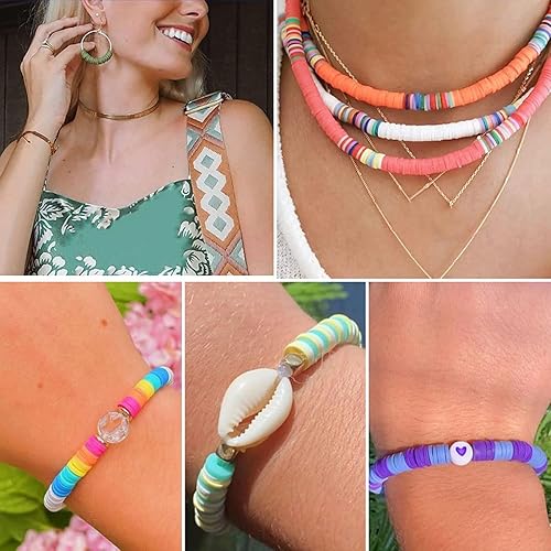 Miniatura 4 de jweemax 300 cuentas sueltas redondas planas de 0.236 pulgadas, espaciador de arcilla polimérica para joyería, fabricación de pulseras, color sólido,