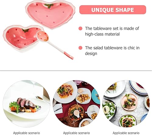 Miniatura 3 de Plato de cerámica con cuchara en forma de corazón de fresa, tazón de ensalada, tazón de postre, aperitivo, platos para sopa, cereales, nueces,
