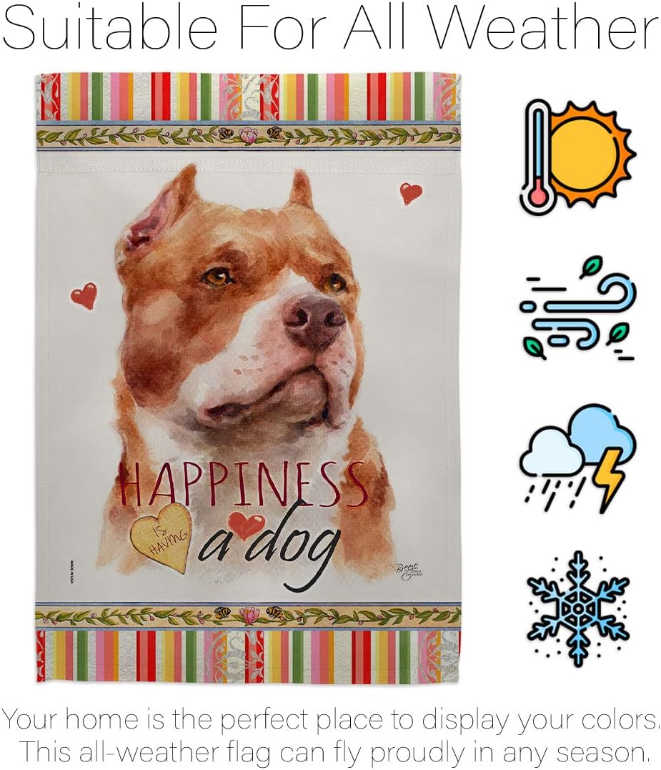 Breeze Decor Fawn Pitbull Happiness House Flag Pack Dog Puppy Spoiled Paw Canine Fur Pet Nature Farm Animal Creature Vintage Applique Banner Small Garden Yard Gift Double-Sided, Made in USA