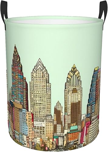 Austin Texas - Cesta circular con estampado de Texas, impermeable, cesta organizadora de lavandería, con asas, para ropa, juguetes, tamaño mediano