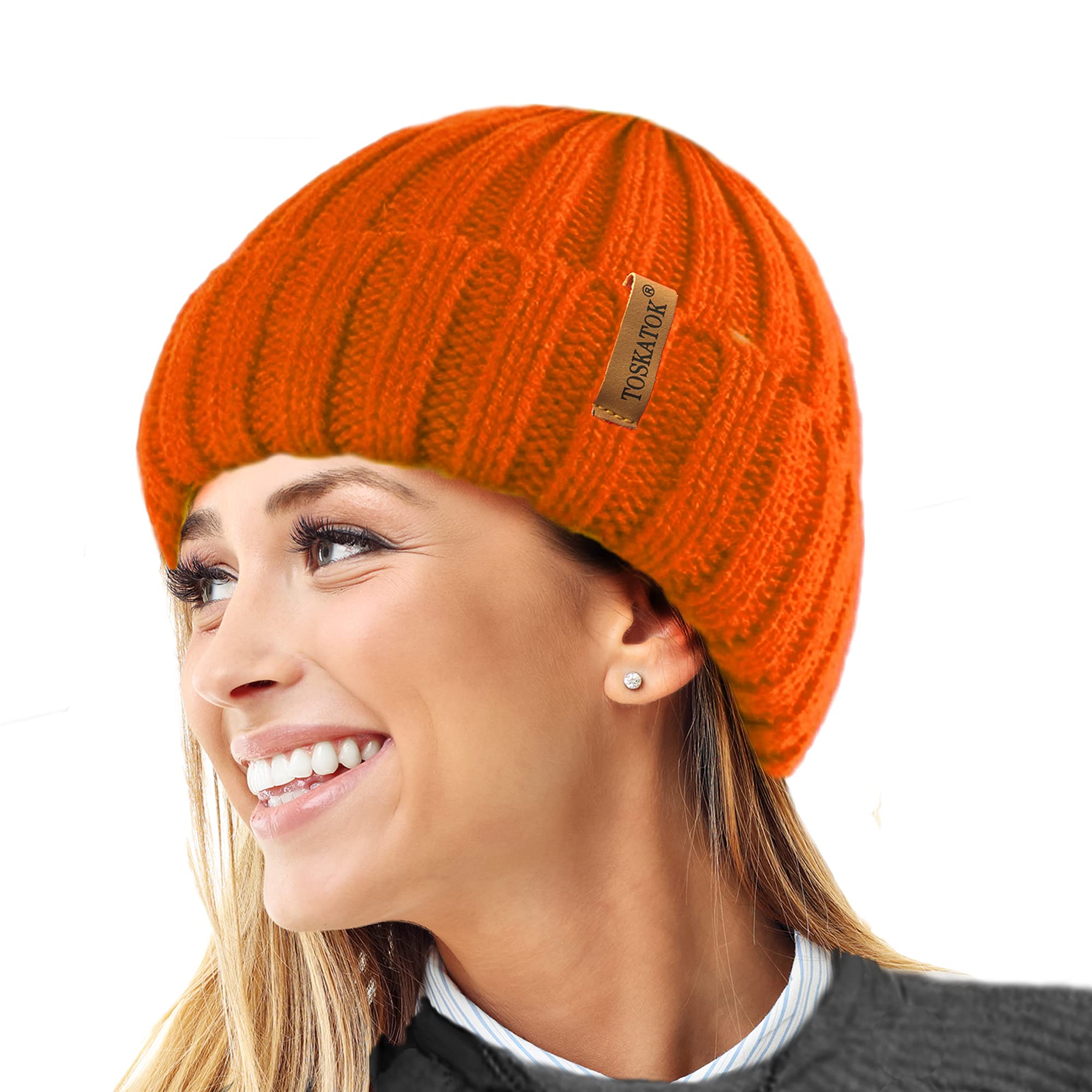 TOSKATOK® Cappello/Berretto Lavorato a Maglia Invernale Donna con Pelliccia Staccabile in Eco-Pelliccia Pesante Pom Pom
