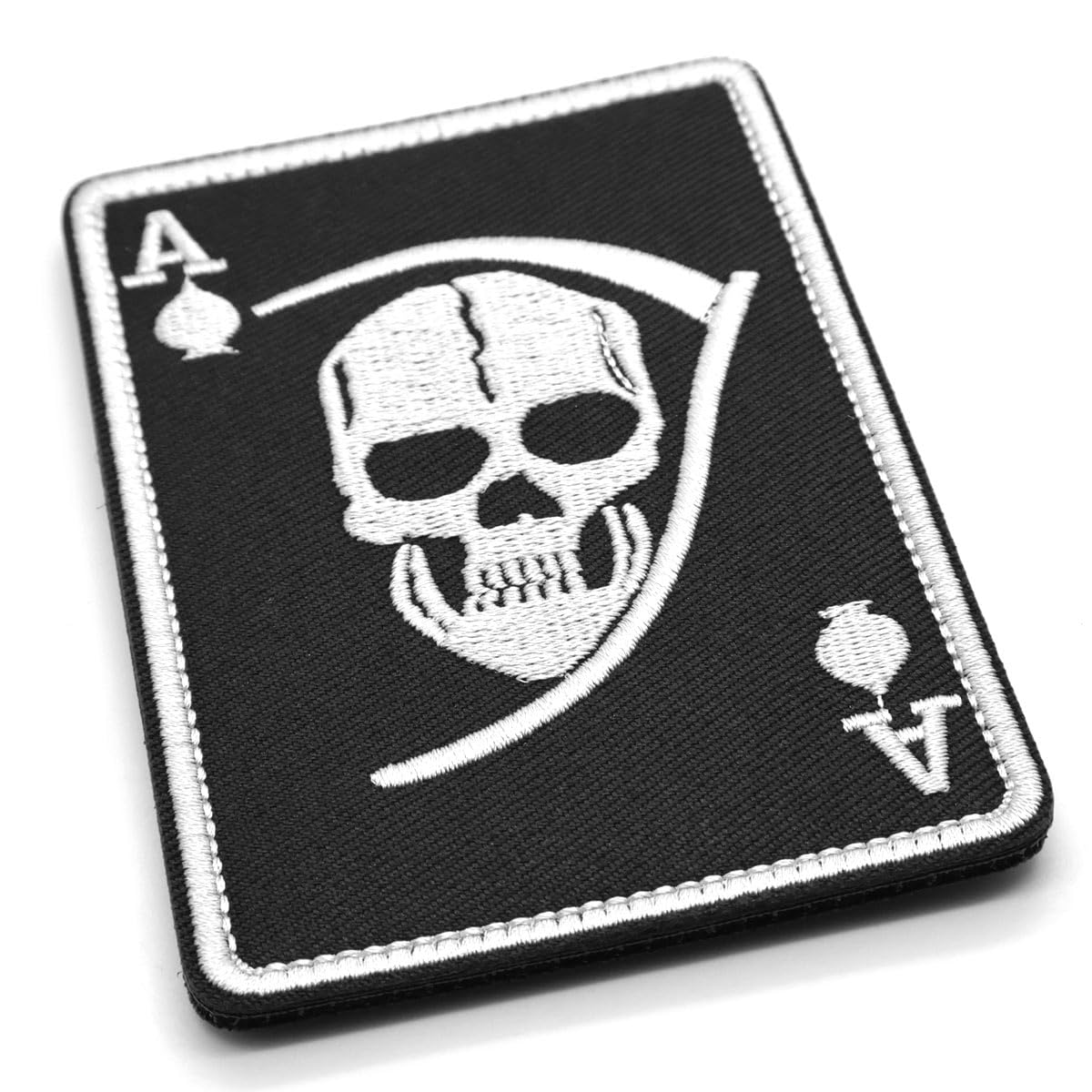 Ace of Spades Grim Reaper Morale Patch w Skull Hook and Loop Fabric Playing Card Death Badge 10cm x 7cm British Forces Airsoft Black