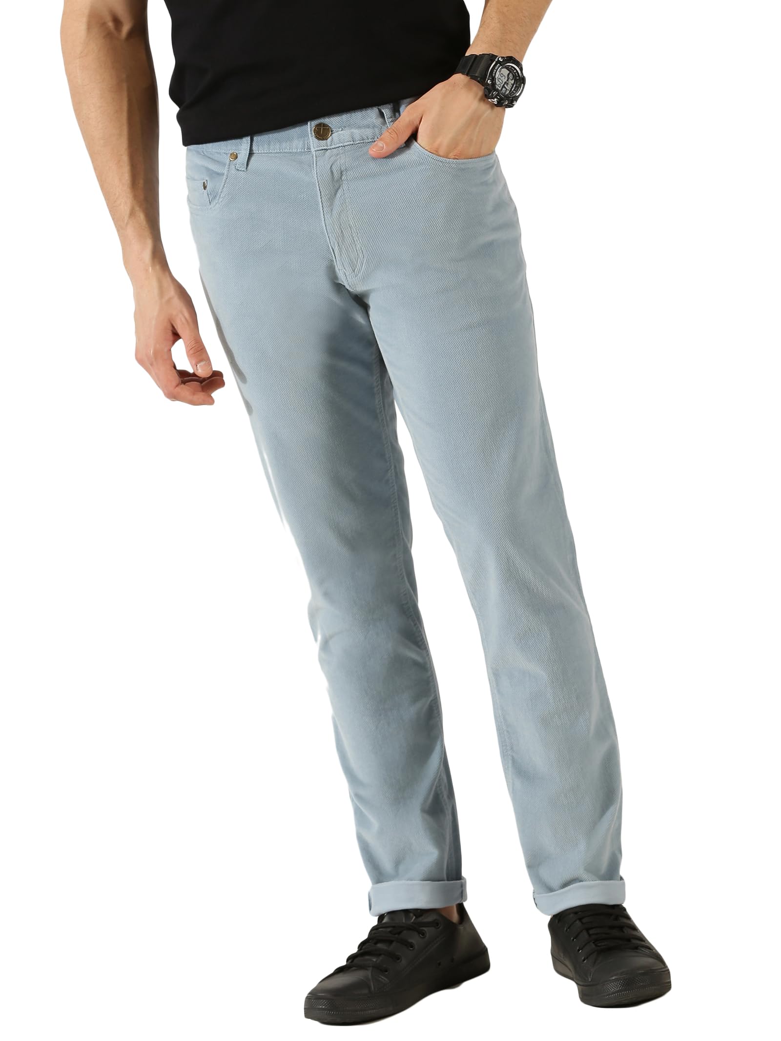 thomas scott Men Mid Rise Slim Fit Corduroy Chino Pants-picture-14