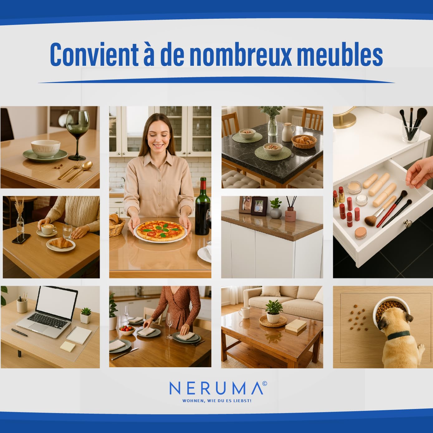 Film de protection de table transparent, nappe en film transparent, anti-taches, lavable et découpable individuellement - 2 mm