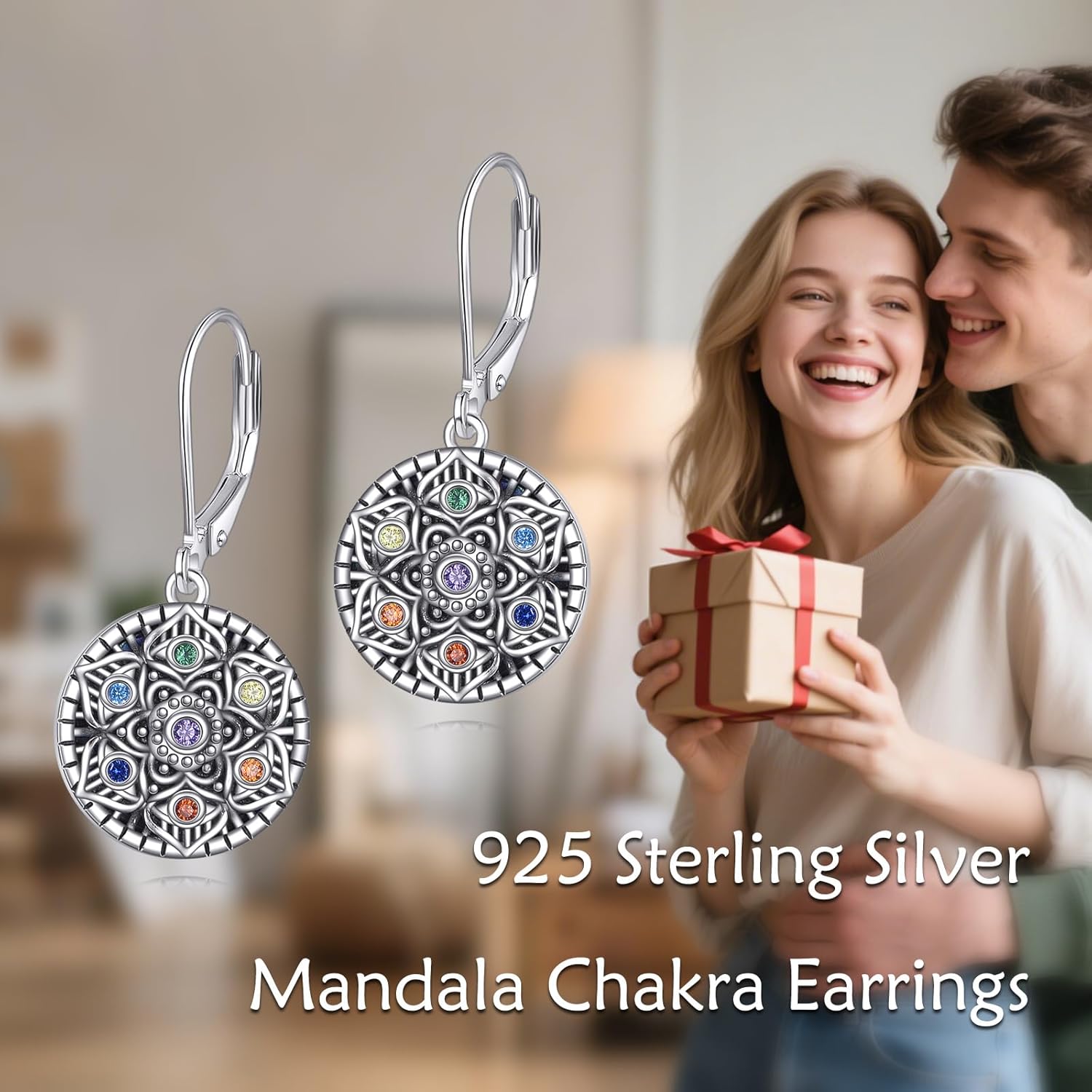 YFN Mandala Chakra Earrings for Women - Sterling Silver Yoga Lotus Flower Dangle Drop Earrings, Featuring the Flower of Life and 7 Chakras Protection Jewelry gift - Image 5
