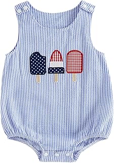 Baby Girls 4th of July Romper Star Stripe Ice Cream Sleeves Jumpsuit Bodysuit Summer Clothes