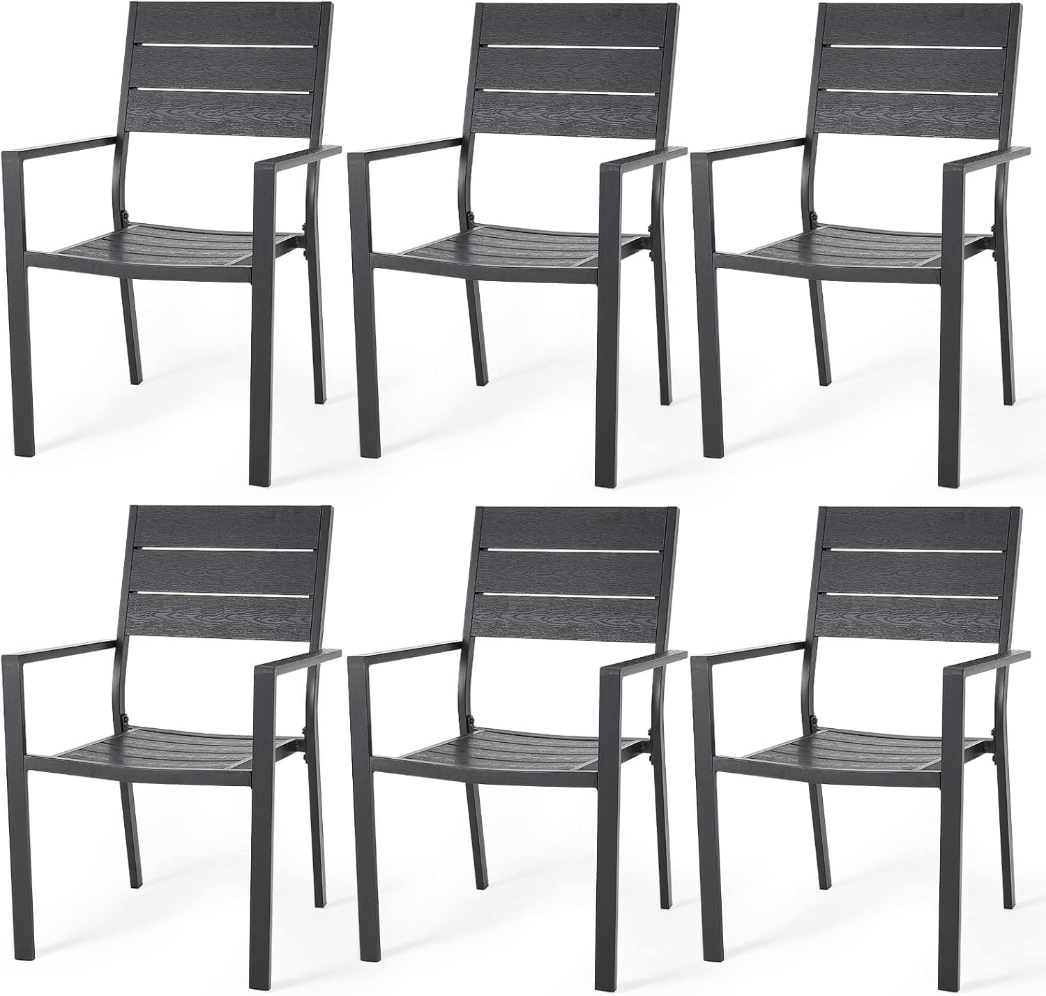 AECOJOY 6 Pieces Outdoor Dining Chairs, Aluminum Frame Stackable Patio Chair with Armrest Set of 6 for Backyard Deck Garden