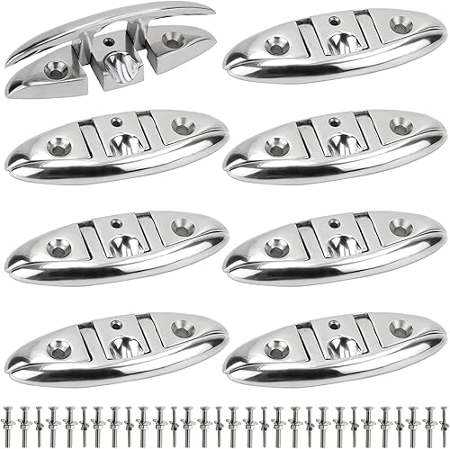 Vista 13 de Tacos de Barco Laorde 5" 6 pulgadas de Acero Inoxidable 316 Tacos Plegables de Grado Marino Taco de Cuerda Abatible Taco de Muelle para Barco, Kayak