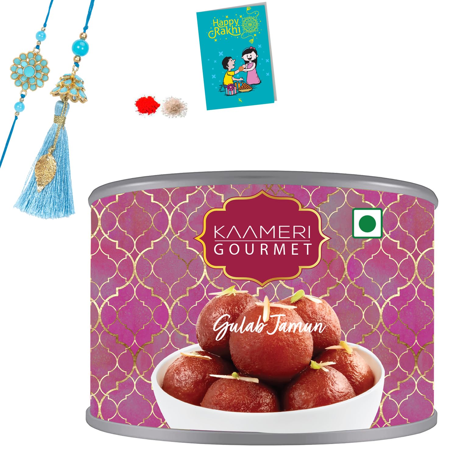 Kaameri Bazaar Rakhi For Brother&Bhabhi Combo With Sweets-Rakhi&Lumba With Gulab Jamun Gift Pack Greeting Card&Roli Chawal-Rakhi Gift For Brother&Bhabhi-Pachi Blue Rakhi,500 Grams (B0CDX2V9T5) Amazon Price History, Amazon Price Tracker