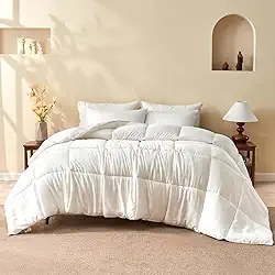 BPC Edredom 100% rayon derivado de mistura de seda de bambu, tamanho completo para todas as estações, macio ClimaSilk Down-Alternative Edredon, calor médio, branco, 203 x 213 cm