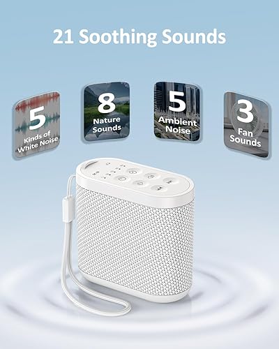 Miniatura 5 de Máquina de sonido portátil de viaje para adultos, sueño de bebé batería recargable y de larga duración, conector para auriculares, 21 sonidos,