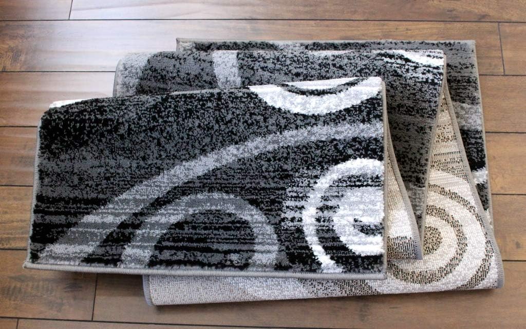 Masada Rugs, Stephanie Collection Area Rug Modern Contemporary Design 1103 Grey White Black (2 Feet X 7 Feet 3 Inch) Runner