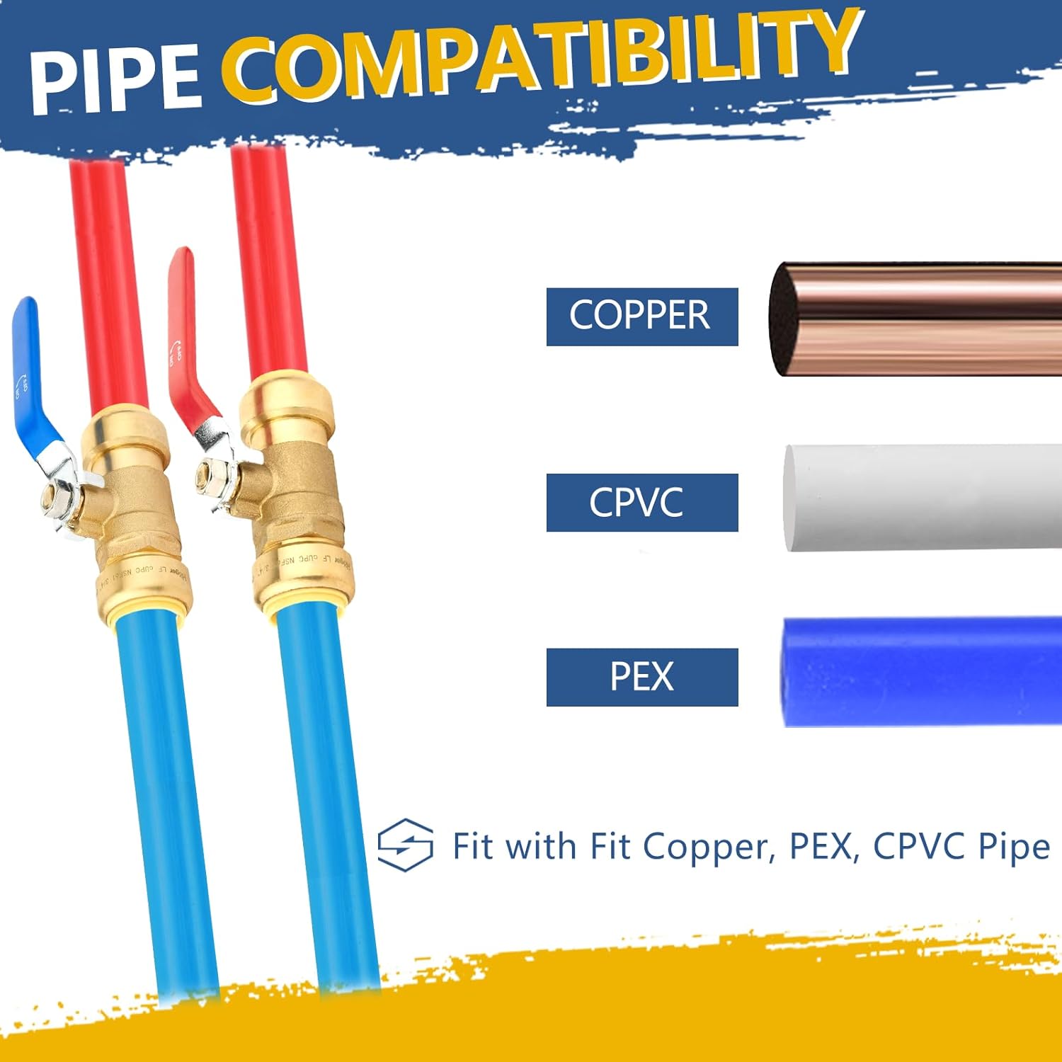 1/2 Inch Ball Valve,Pushfit Shut-off Valve for Hot and Cold Water,Push to Connect Ball Valve with Disconnect Clip(Blue&Red,Pack of 10)