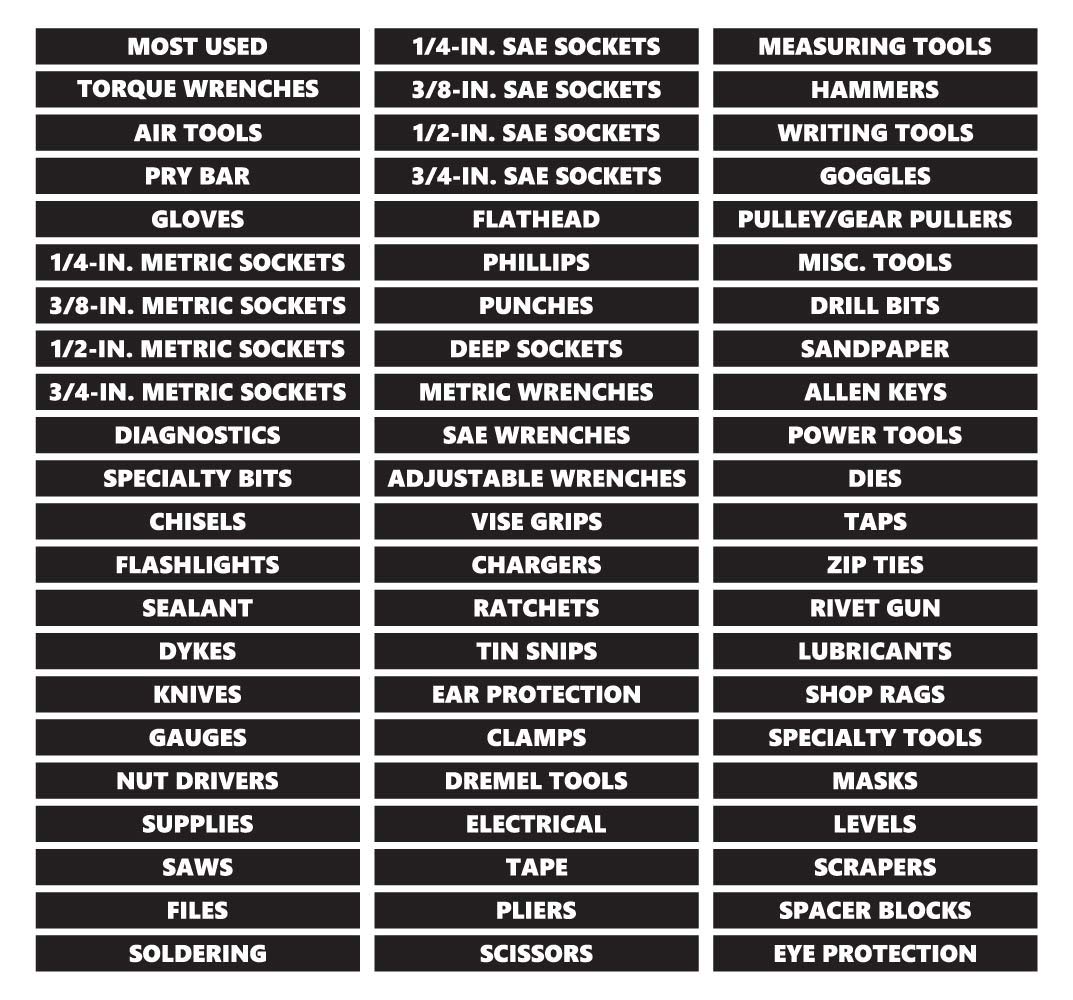 66-Piece Ultimate Toolbox Magnetic Labels Set – Bold, Durable, Easy-to-Read Tool Organization Magnets (Black, 0.5” H x 4.5” W) by DCM Solutions