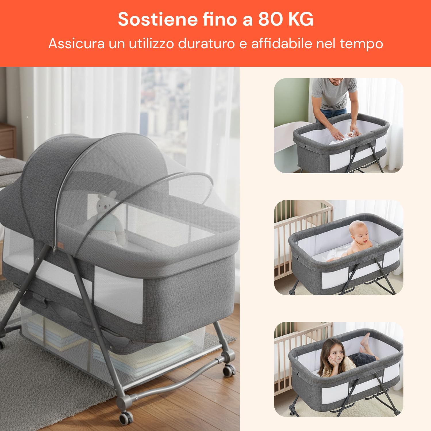 Avilia - Culla Neonato Pieghevole, Lettino per Bambini Co-Sleeping con Zanzariera Fotosensibile e Materasso Traspirante, Culla Fianco Letto Compatta e facile da Trasportare, Rapida Chiusura.