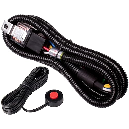 FARBIN Kit de arnés de cableado de relé de bocina de coche de 12 V y botón de bocina con cable de 9.8ft (arnés de cableado + botón de punto rojo, 12