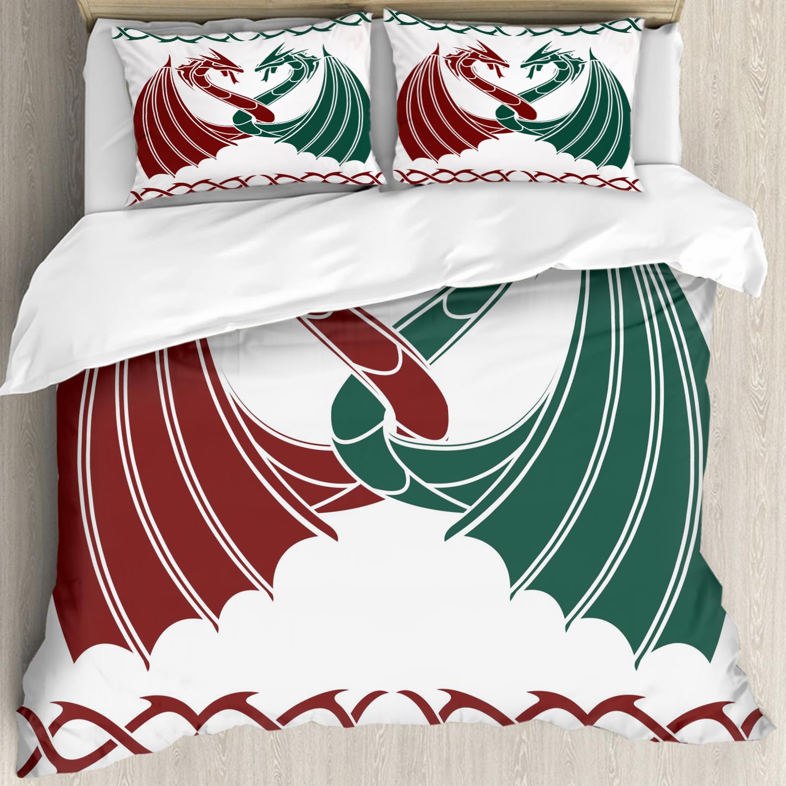 Housse de couette anti-allergie 228x264cm avec taies d'oreiller dragons
