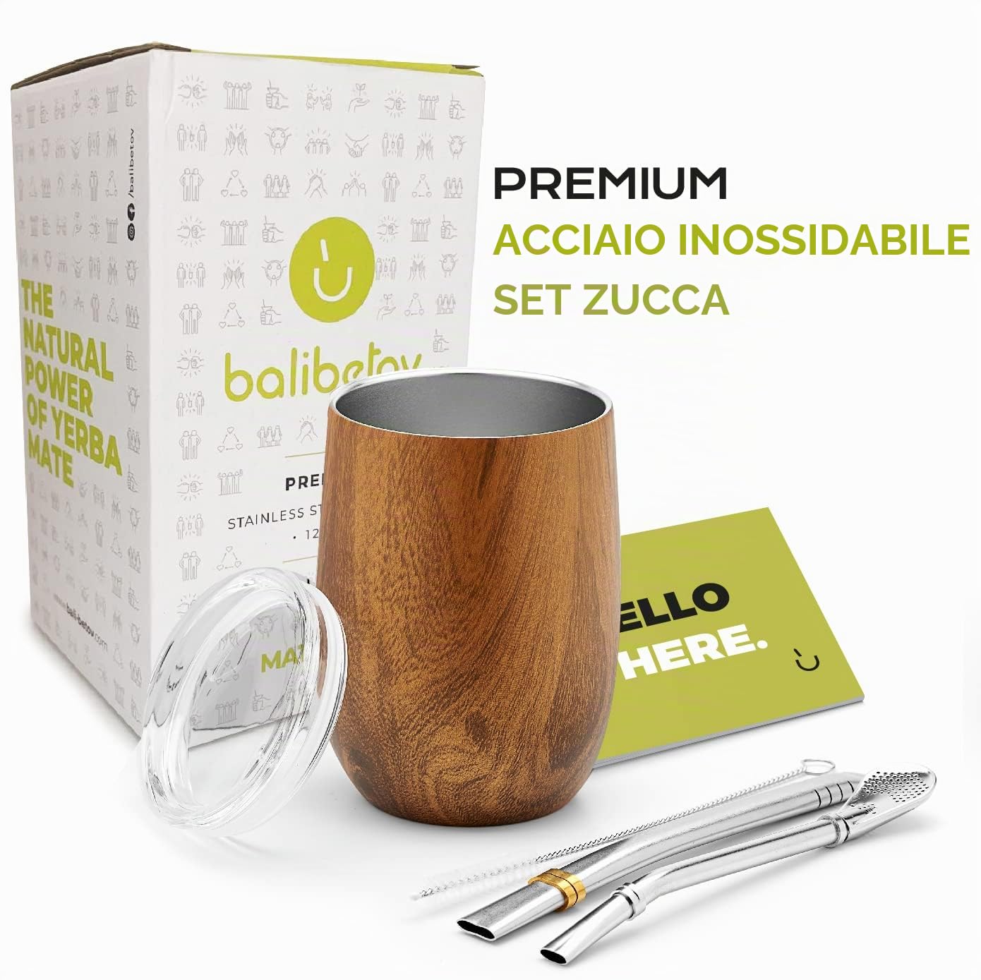 BALIBETOV Mate Argentino - Set Yerba Mate (Tazza Mate) - Acciaio Inossidabile 18/8 a Doppia Parete - Include Due Bombilla Mate e Una Spazzola per la Pulizia - Set Mate Argentino Autentico