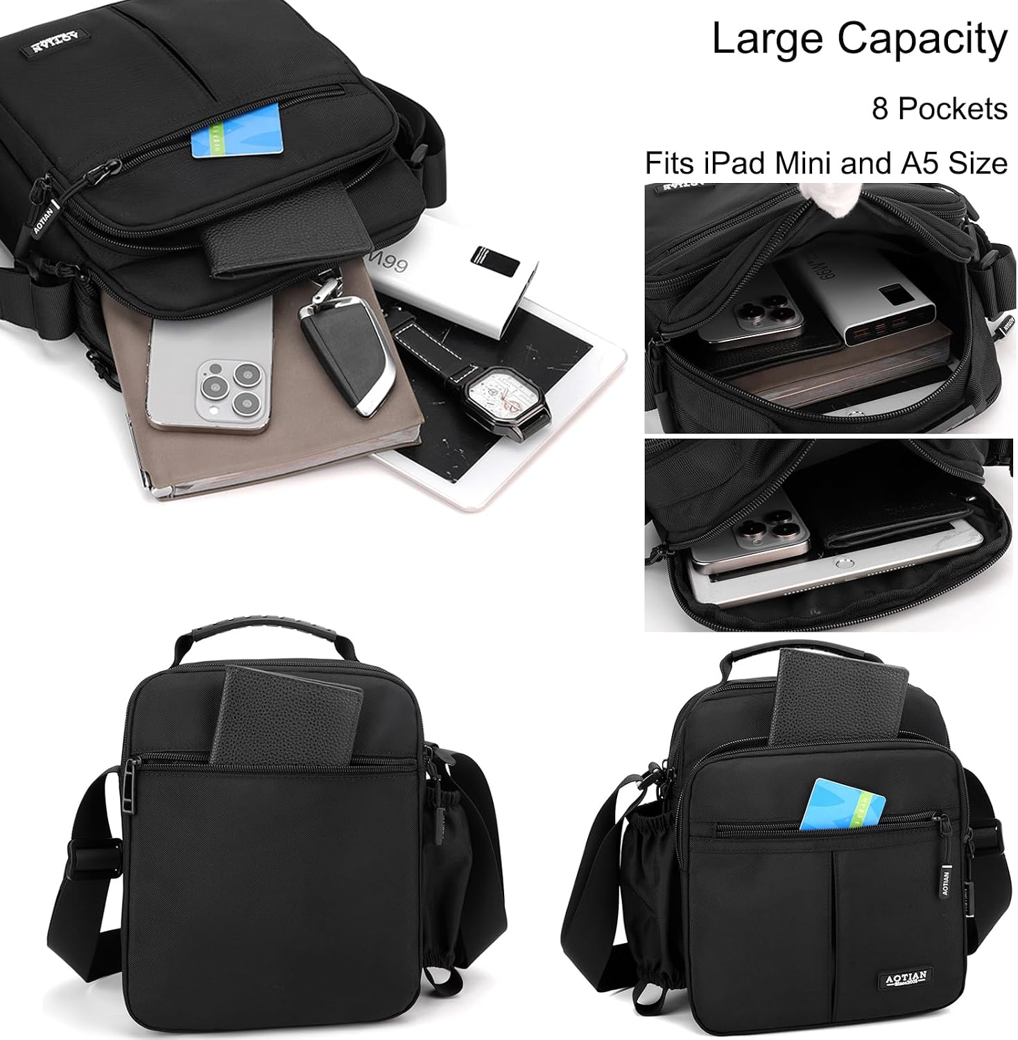 natyrlpog Men's Small Messenger Bag, Waterproof Nylon Crossbody Bag, Compact Shoulder Bag for Daily Use, Business, Travel & College