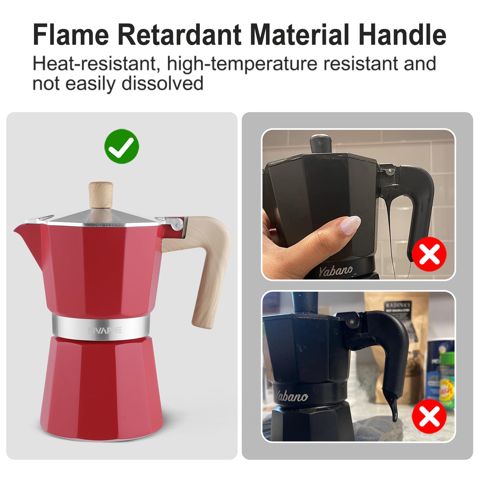 Sivaphe Olla Moka de aluminio con 3 tazas de espresso, cafetera y espresso percoladora, cafetera portátil italiana y cubana para el hogar y camping, color rojo