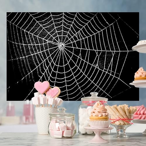 Miniatura 5 de Lofaris Telón de fondo de fotografía de telaraña, negro puro para niños, decoración de fiesta temática de terror para noche de Halloween, fondo de