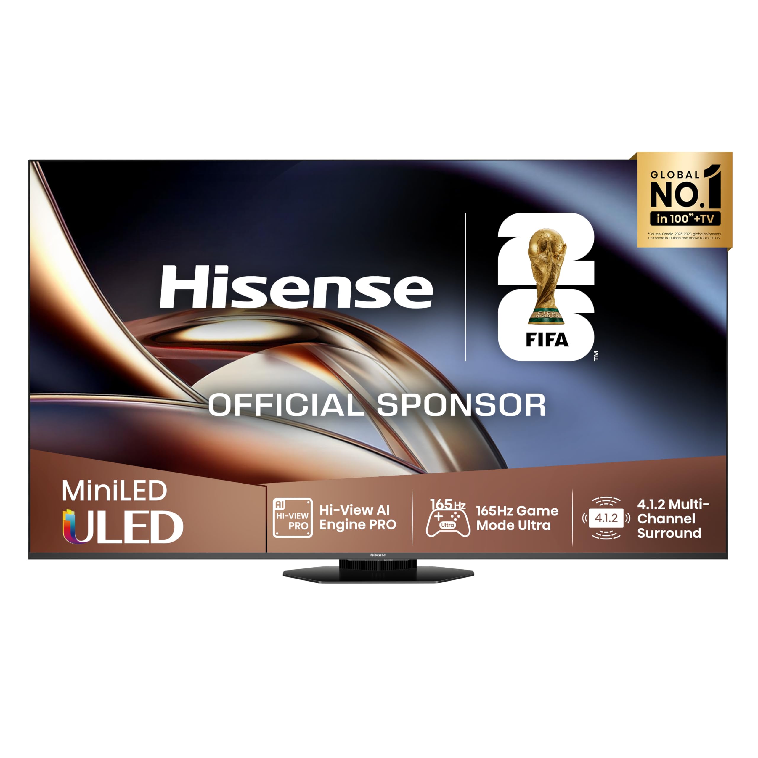 Hisense TV 75" Mini-LED 165Hz 4K 2025 75U8Q, Octagonal Stand, Dolby Atmos Multi-Channel Surround 4.1.2, Smart TV VIDAA U9 con 1000+APP, Dolby Vision IQ, HDR 10+, 165Hz Game Mode Ultra, Alexa Built-in,