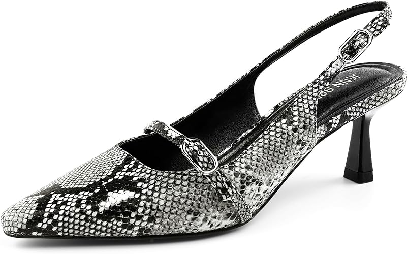 JENN ARDOR Slingback Low Kitten Heels for Women Dress Shoes Pointed Closed Toe Stiletto Sandals Bridal Wedding Party Office Work Pumps