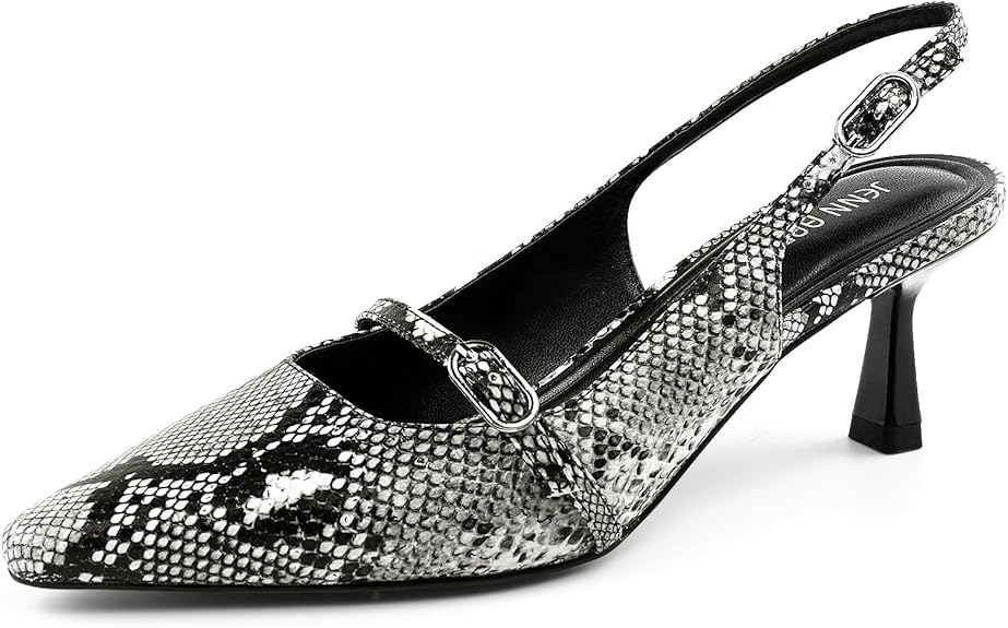 JENN ARDOR Slingback Low Kitten Heels for Women Dress Shoes Pointed Closed Toe Stiletto Sandals Bridal Wedding Party Office Work Pumps