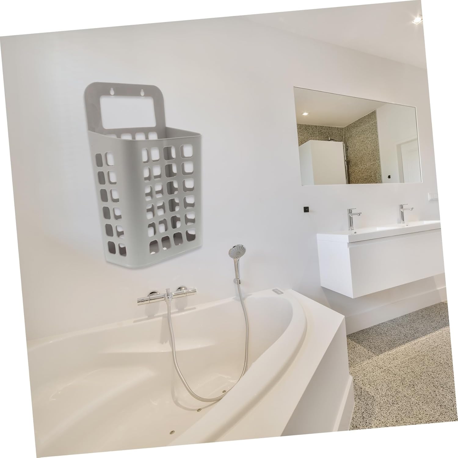 Large Foldable Plastic Laundry Hamper Hanging Storage Basket Organizer for Household Clothes Towels Sturdy Space-saving Container for Bedroom Bathroom Closet Dorm Grey White