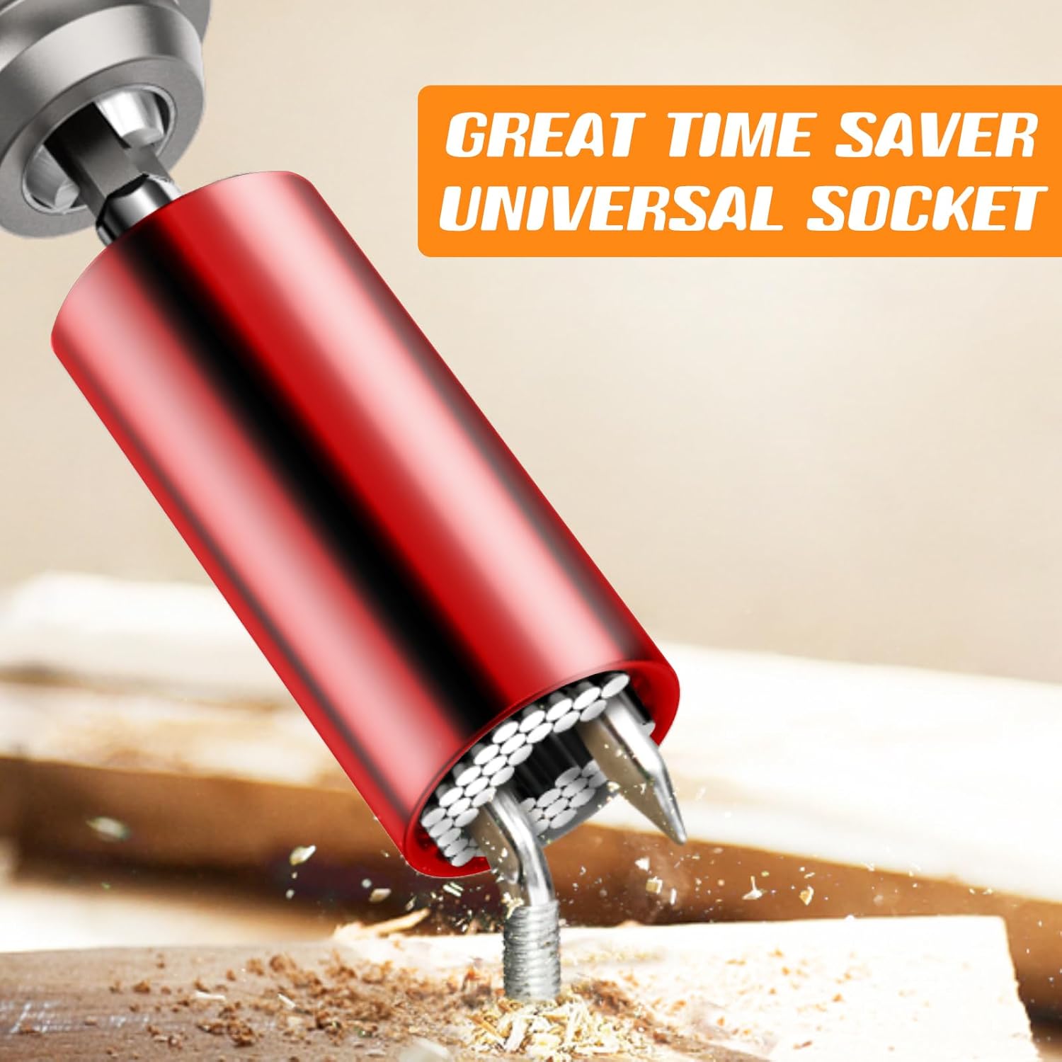 Universal Socket Tools Gifts for Men - Christmas Stocking Stuffers for Men Dad Him Husband Women Cool Stuff Ideas Gadgets Birthday Gifts for Dad Grip Socket Set with Power Drill Adapter (7-19mm) Red