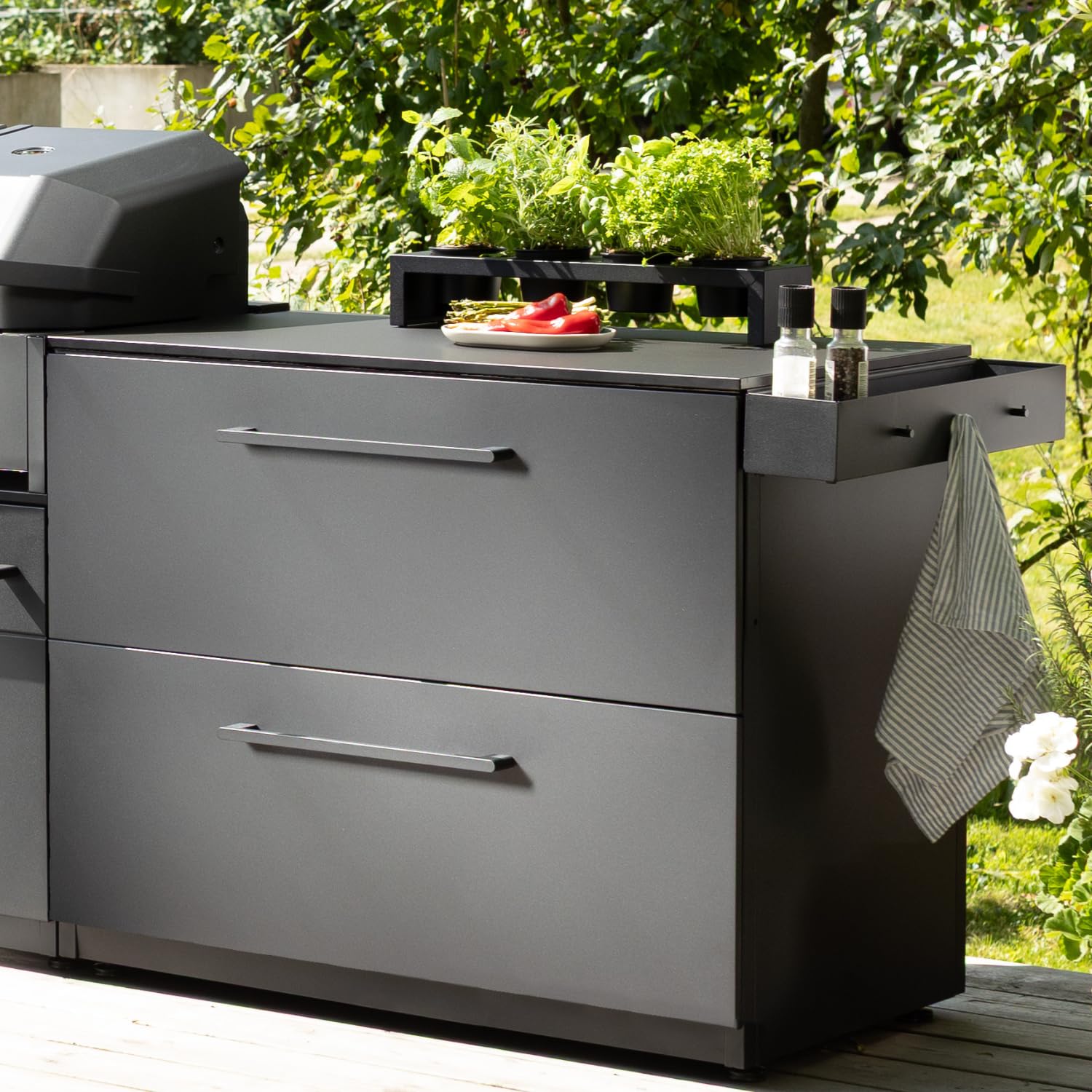 Cozze® Estación de Toppings para Cocina de Exterior – 4 Cuencos antiadherentes, para Colgar en Back Grid y Estaciones Cozze, también para Mesa, Negro Mate