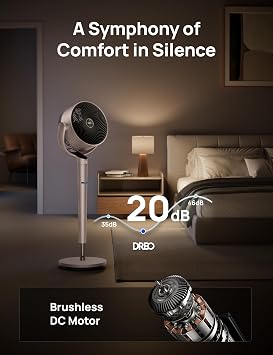 DREO Smart Fan for Bedroom, Position-based Oscillation, 150+120 3D Oscillating Fan, 110ft Pedestal Fans with Wi-Fi/Voice/Remote, Standing Fans Work with Alexa/Google, 9 Speeds, 6 Modes, Starlight