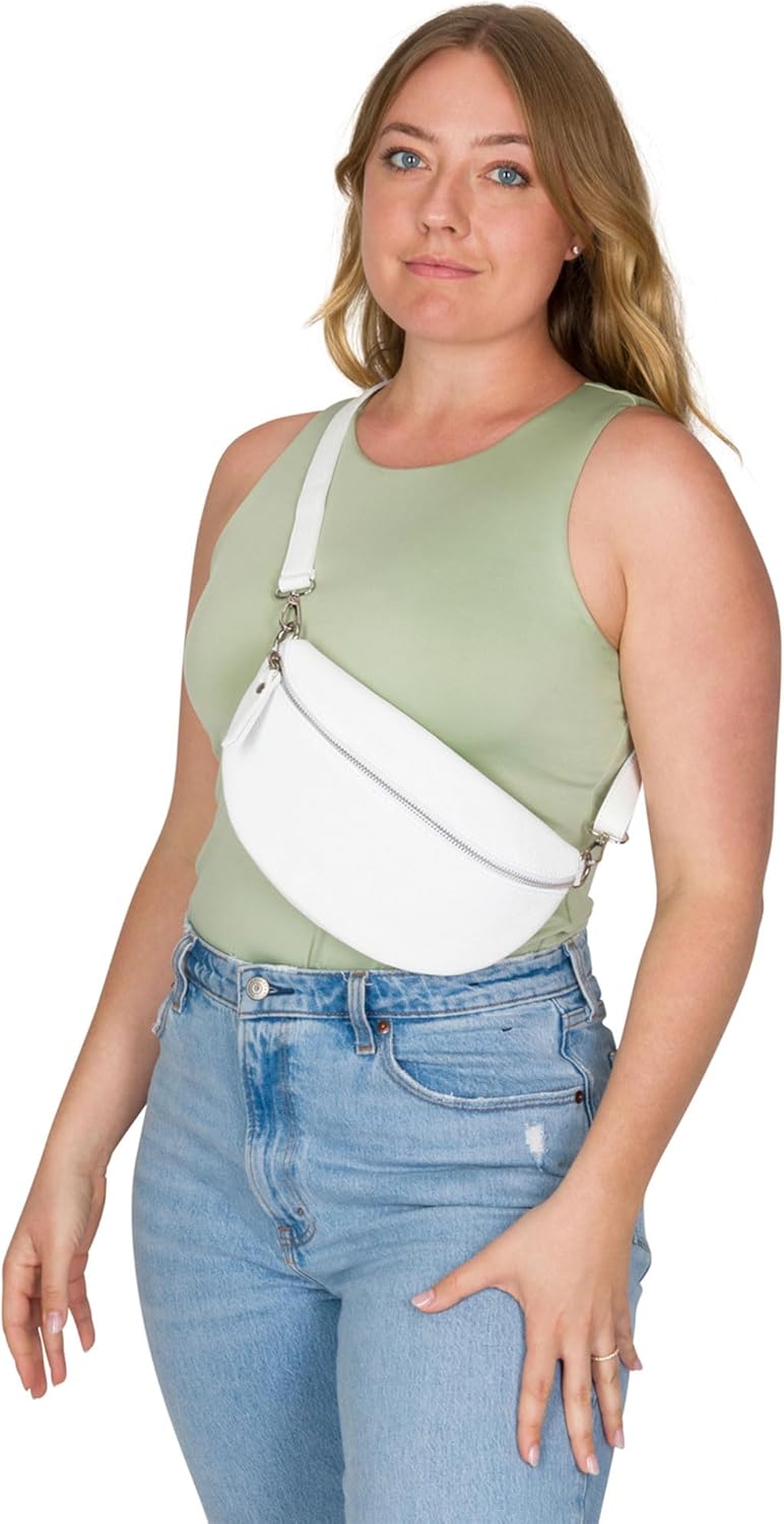 IDALIA Crossbody Bag - Genuine Leather - Fanny Pack - Shoulder Sling Bag - Made in Italy, Sold in U.S. by Idalia (White, Large)